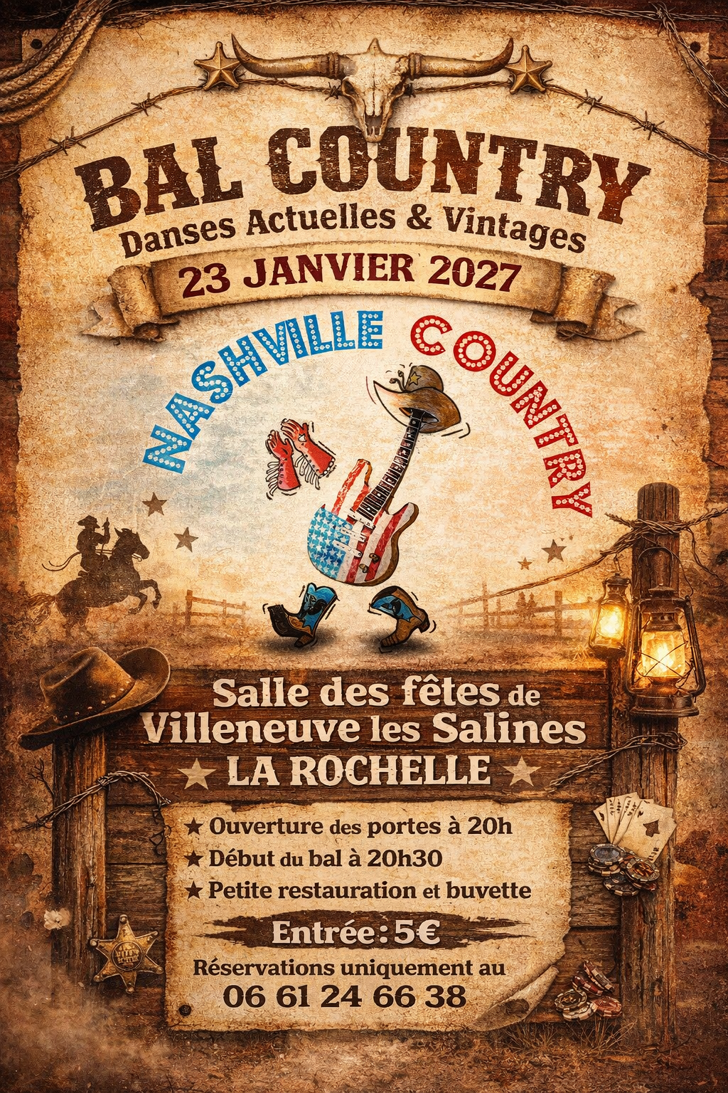 Affiche Bal country danses vintages et actuelles à La rochelle — 23 janvier 2027