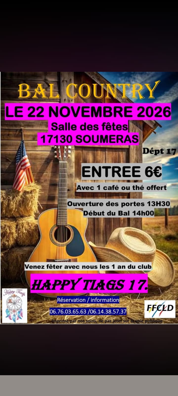 Affiche Bal country à Souméras — 22 novembre 2026