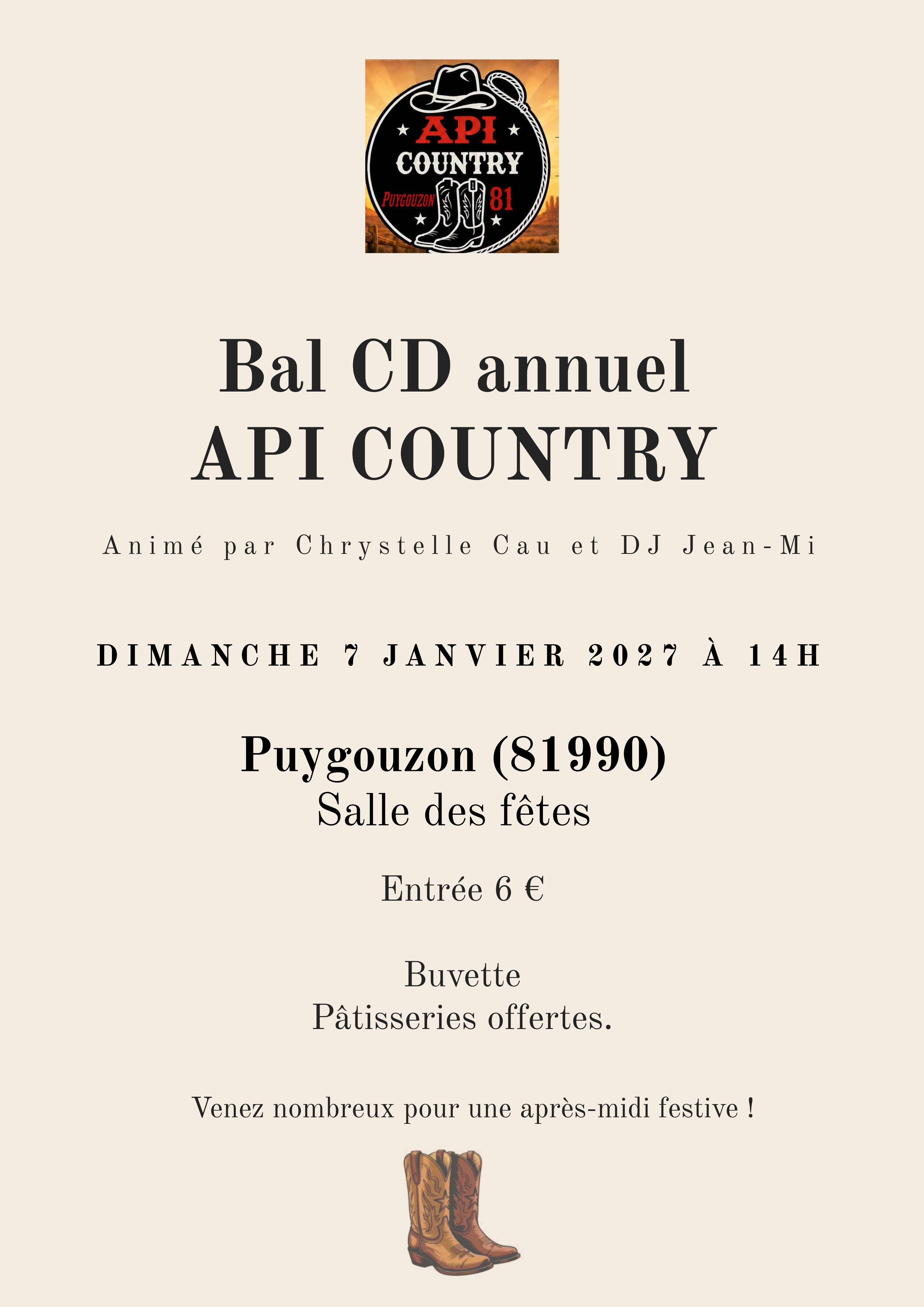 Affiche Bal CD annuel Api Country à Puygouzon — 7 janvier 2027